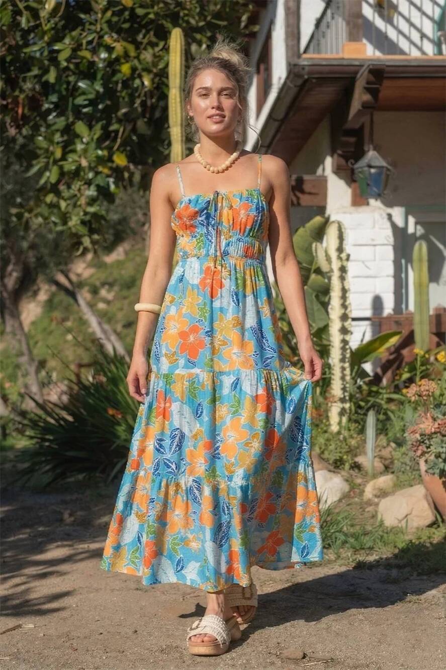 NEW ILLA ILLA taylor tropics dress in blue